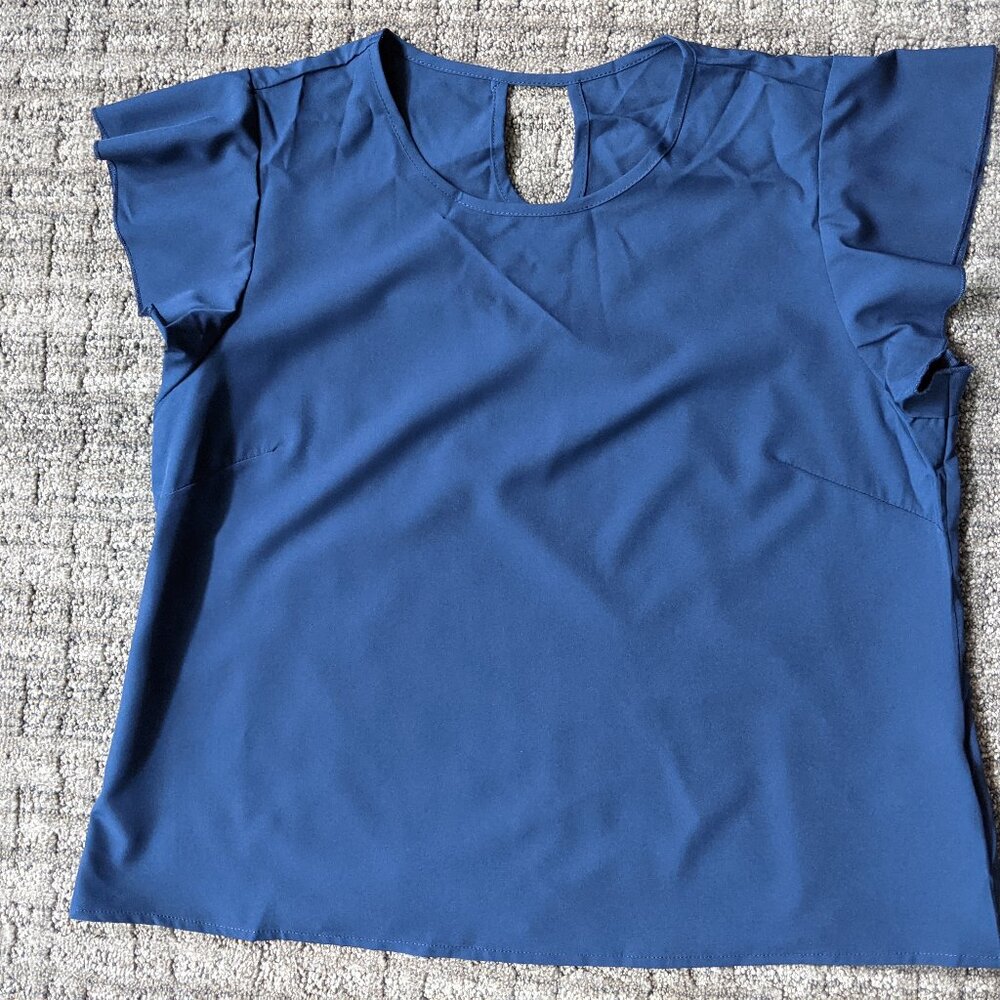 Navy Blue Flutter-Sleeve Shirt